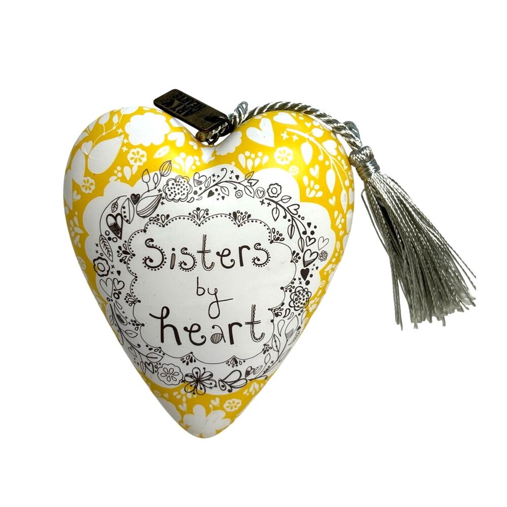Demdaco Art Hearts Yellow Heart Decor Stand Key “Sisters by Heart” Gift